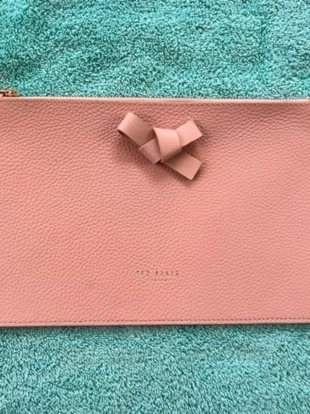 Ted Baker London Pink Leather Knot Bow Zip Pouch